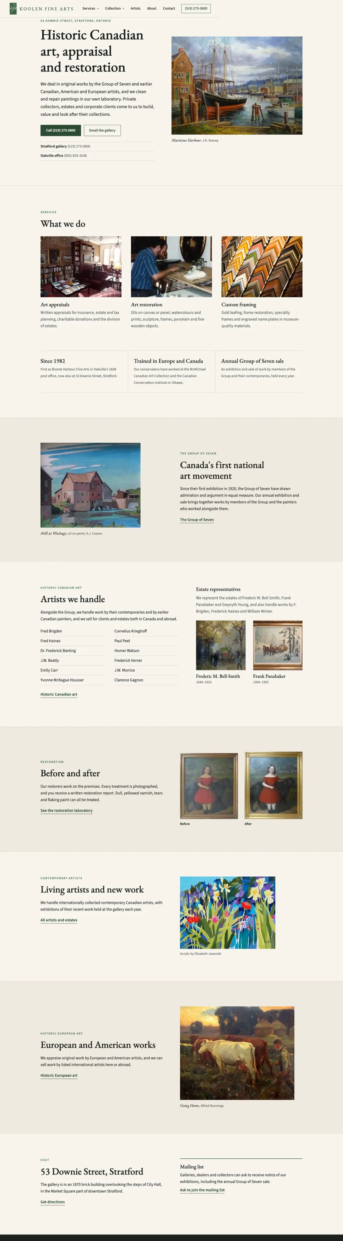 Homepage of the Koolen Fine Arts website
